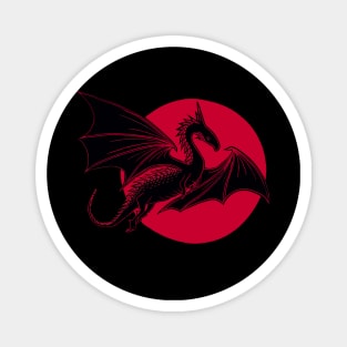 Dragon and Moon, Red and Black Linocut Magnet